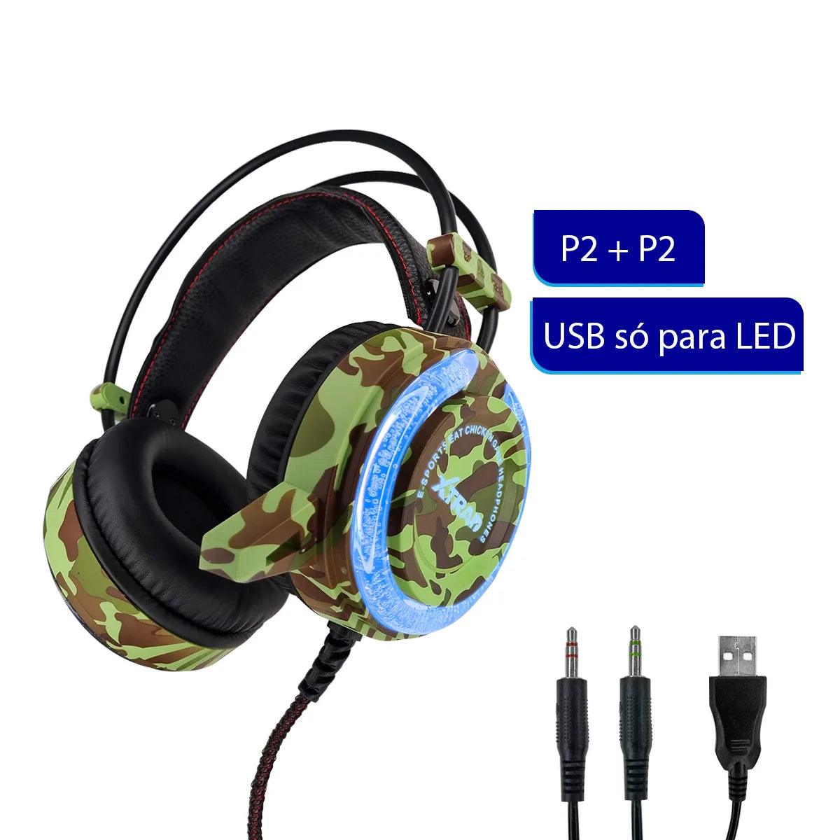 Headset Fone de ouvido gamer Headphone com microfone Luz LED para PC Computador - Teus Pulos