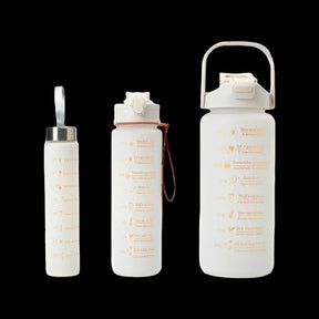 KIT 3 Garrafa De Água Motivacional De Grande Capacidade Portátil De 2000ML+800ml +280ml - Teus Pulos