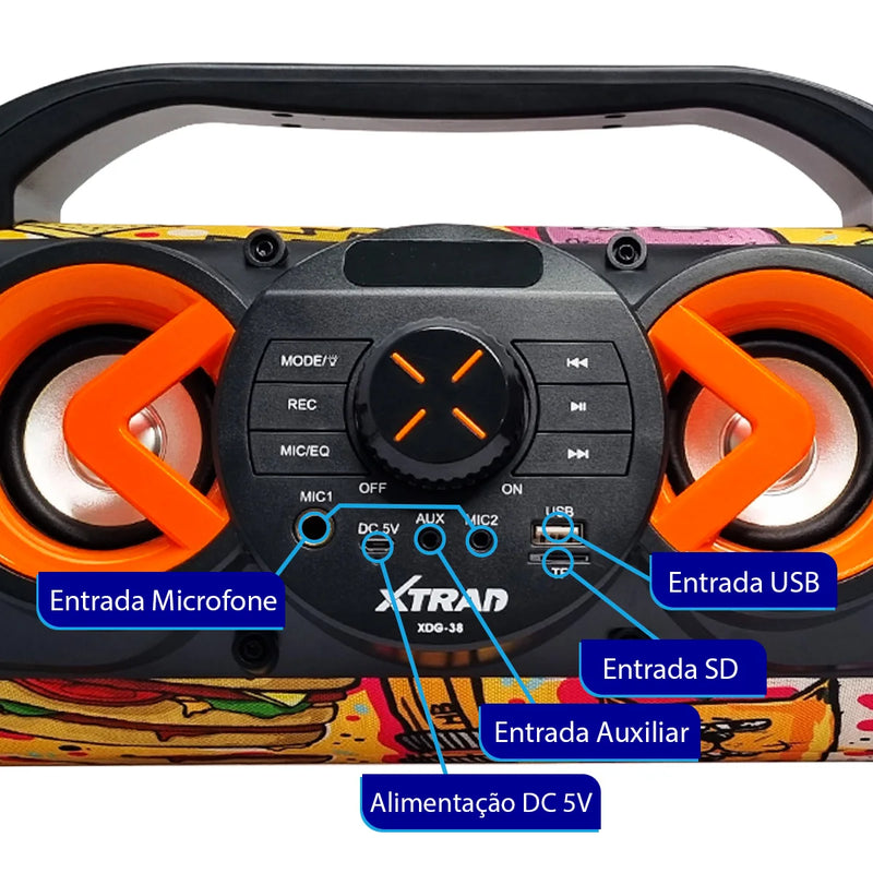 Caixa de Som Bluetooth Grande Bazuca XTRAD XDG-38 - Teus Pulos