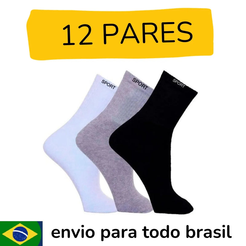 Kit 12 Pares De Meias Adulto Esportiva Cano Alto SnugSox - Teus Pulos