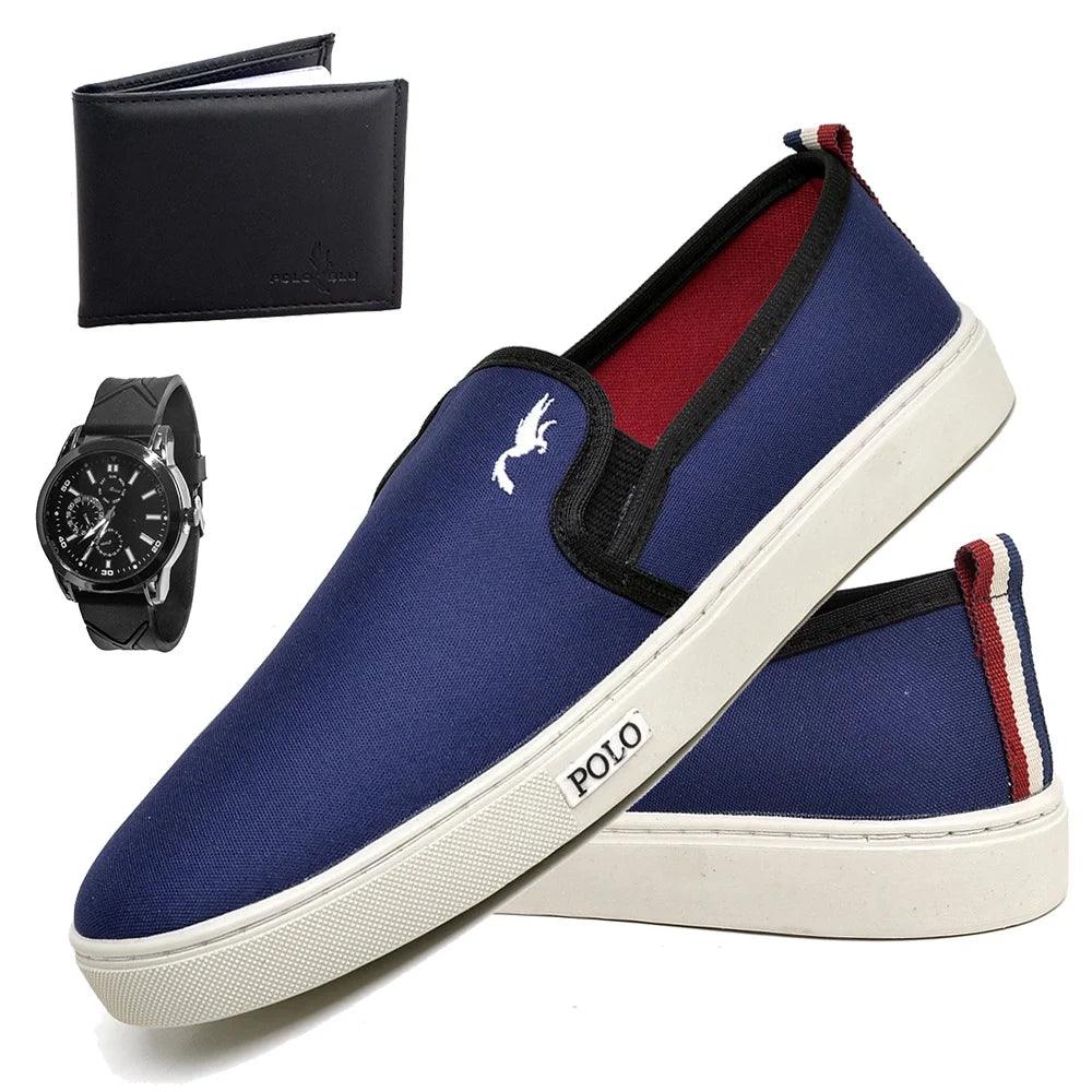 Kit Tênis Masculino Slip on Com Relógio e Carteira - Teus Pulos