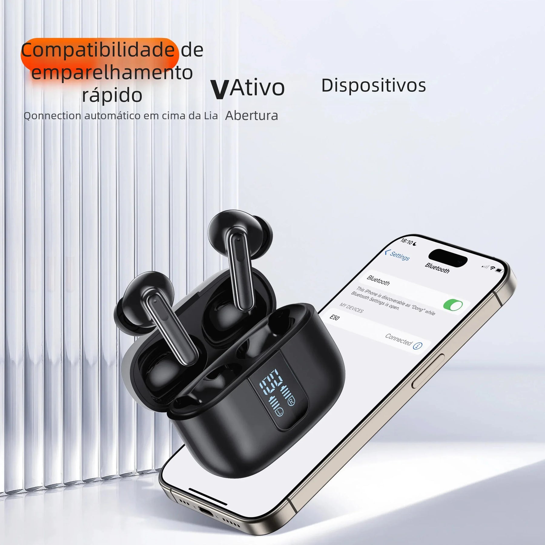 Fones de Ouvido TWS Bluetooth 5.3 QERÉ E50