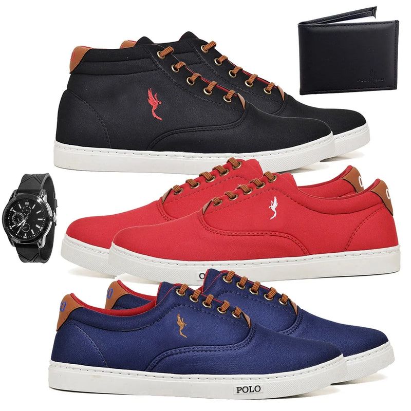 Kit 3 Pares Tênis Masculino Casual Polo Blu - Teus Pulos