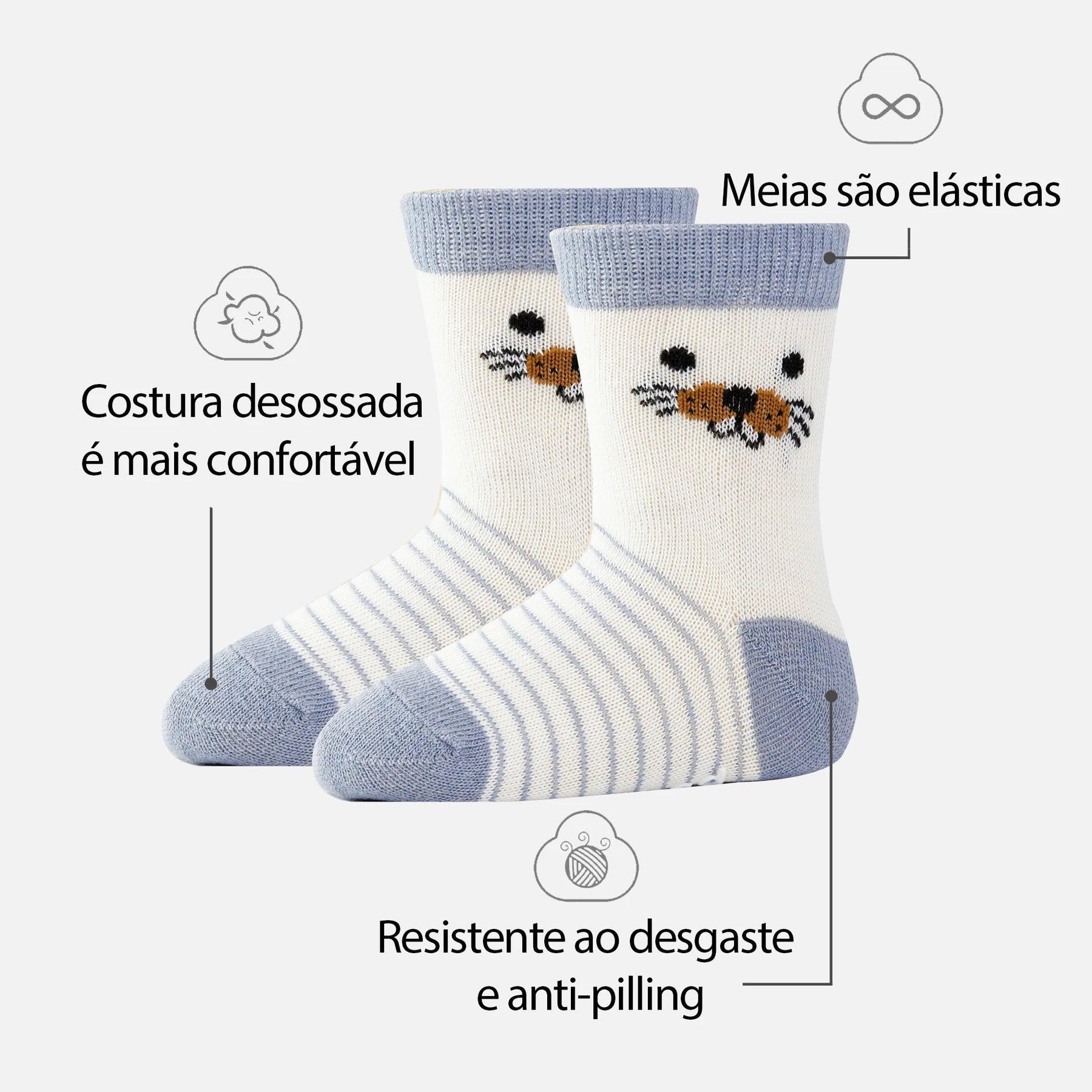 Conjunto de 12 Pares de Meias Antiderrapantes infantil AirFlow - Teus Pulos