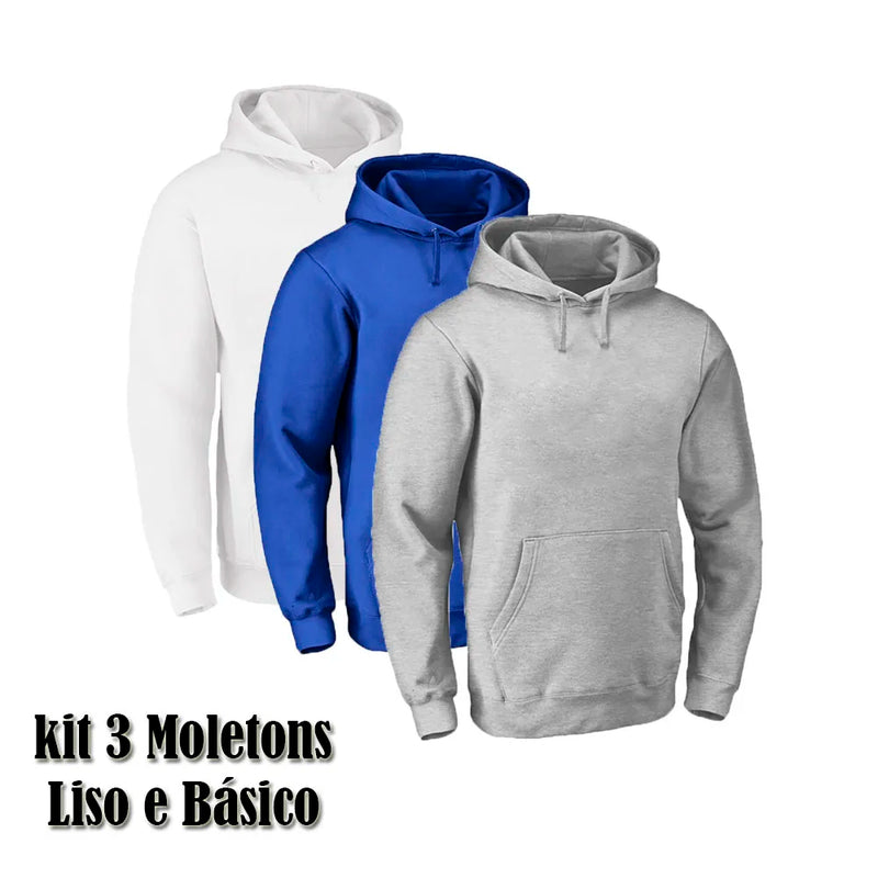 Kit 3 Blusas Moletons Liso Básico Vora - Teus Pulos