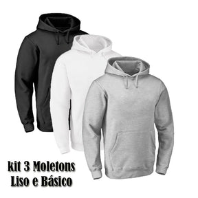 Kit 3 Blusas Moletons Liso Básico Vora - Teus Pulos