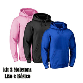 Kit 3 Blusas Moletons Liso Básico Vora - Teus Pulos