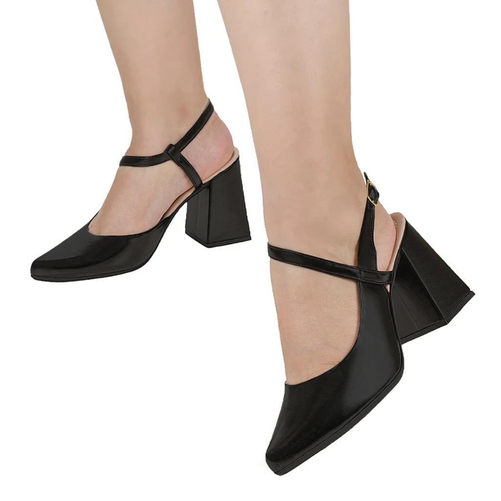 Sandália Slingback Feminino Scarpin Salto Alto Bloco