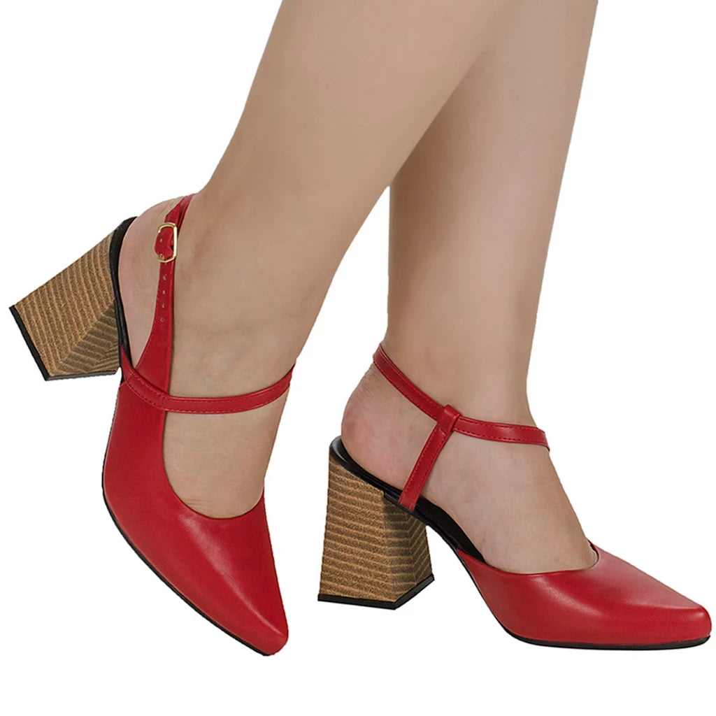 Sandália Slingback Feminino Scarpin Salto Alto Bloco