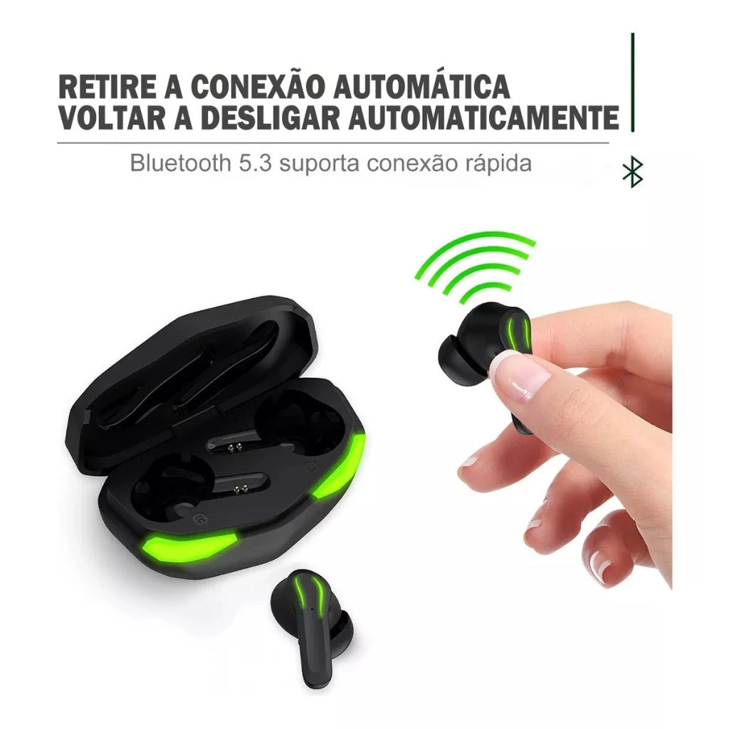 Fone de Ouvido Bluetooth Gamer TWS 5.3 com Luz LED