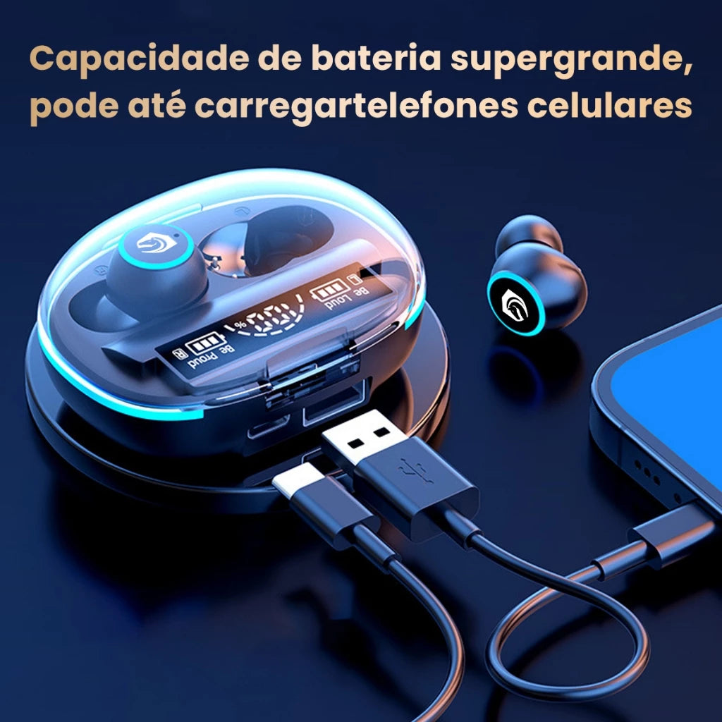 Fone Bluetooth H'maston F918 TWS 5.3 com Luz LED