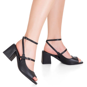 Sandália Salto Bloco Feminino Slingback Peep Toe GiGiL