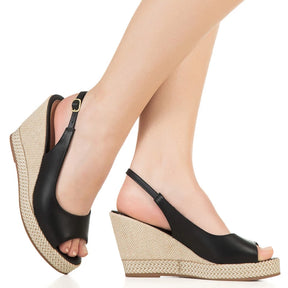 Sandália Feminina Anabela Peep Toe Espadrille Plataforma