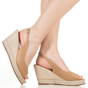 Sandália Feminina Anabela Peep Toe Espadrille Plataforma