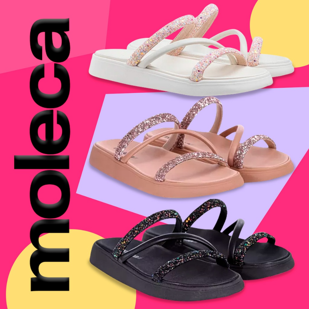 Sandália Papete Moleca Feminina com Brilho